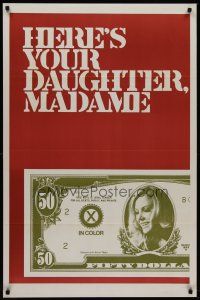 7c258 HERE'S YOUR DAUGHTER, MADAME 1sh '63 sexy woman on fifty dollar bill!