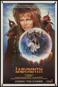 7c341 LABYRINTH teaser 1sh '86 Jim Henson, art of David Bowie & Jennifer Connelly by Chorney!