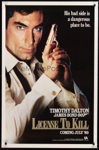 7c354 LICENCE TO KILL S style teaser 1sh '89 Timothy Dalton as James Bond, he's out for revenge!