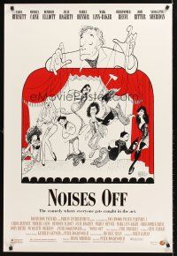 7c452 NOISES OFF DS 1sh '92 great wacky Al Hirschfeld art of cast as puppets!