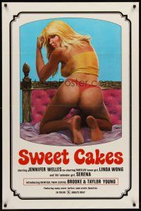 7c619 SWEET CAKES 1sh '76 super sexy artwork of nearly naked girl with back turned in bed!