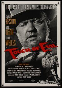 7c652 TOUCH OF EVIL heavy stock 1sh R98 close-up of Orson Welles, Charlton Heston & Janet Leigh!