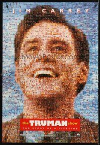 7c663 TRUMAN SHOW teaser DS 1sh '98 really cool mosaic art of Jim Carrey, Peter Weir