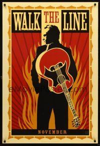 7c684 WALK THE LINE style A teaser DS 1sh '05 cool artwork of Joaquin Phoenix as Johnny Cash!