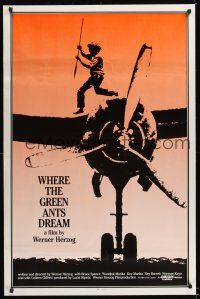 7c695 WHERE THE GREEN ANTS DREAM arthouse 1sh '84 Werner Herzog, cool image of Aborigine on plane!