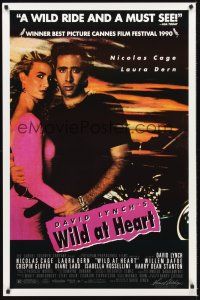 7c701 WILD AT HEART 1sh '90 David Lynch, sexiest image of Nicolas Cage & Laura Dern!