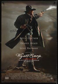 7c713 WYATT EARP advance DS 1sh '94 cool image of Kevin Costner in the title role firing gun!