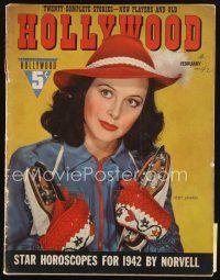 7d119 HOLLYWOOD magazine February 1942 close up of Hedy Lamarr with ice skates!