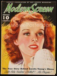 7d071 MODERN SCREEN magazine February 1936 great artwork of Katharine Hepburn by Earl Christy!