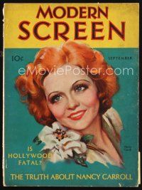 7d070 MODERN SCREEN magazine September 1931 wonderful art of pretty smiling Nancy Carroll!