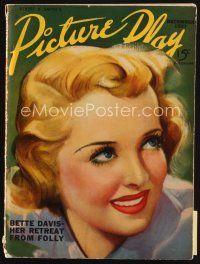 7d088 PICTURE PLAY magazine December 1937 wonderful artwork of pretty Bette Davis by Dan Osher!
