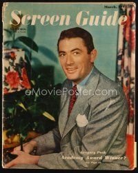 7d141 SCREEN GUIDE magazine March 1947 great portrait of Gregory Peck by Bruce Bailey!