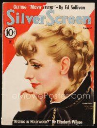 7d069 SILVER SCREEN magazine August 1935 profile art portrait of Greta Garbo by Marland Stone!