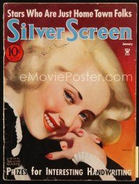 7d062 SILVER SCREEN magazine January 1935 wonderful art of Bette Davis by John Rolston Clarke!