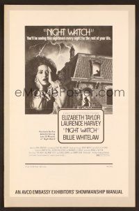 7d457 NIGHT WATCH pressbook '73 Elizabeth Taylor, Laurence Harvey, English horror!