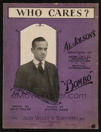 7d233 BOMBO sheet music '21 Al Jolson in Broadway stage play, Who Cares?!
