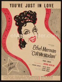 7d237 CALL ME MADAM sheet music '53 art of Ethel Merman, Irving Berlin's You're Just in Love!