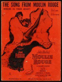 7d262 MOULIN ROUGE sheet music '52 sexy French dancer kicking leg, Where is Your Heart!