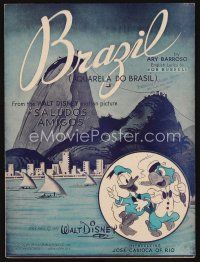 7d275 SALUDOS AMIGOS sheet music '43 Disney cartoon, Donald Duck & Joe Carioca sing Brazil!