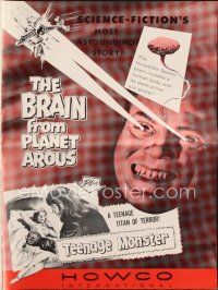 7d397 BRAIN FROM PLANET AROUS/TEENAGE MONSTER pressbook '57 wacky monster with rays from eyes!