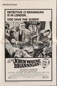 7d398 BRANNIGAN pressbook '75 great Robert McGinnis art of fighting John Wayne in England!