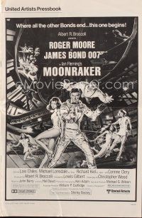 7d452 MOONRAKER pressbook '79 art of Roger Moore as James Bond & sexy space babes by Goozee!