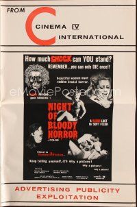 7d455 NIGHT OF BLOODY HORROR pressbook '69 blood psycho goes berserk, remember you can only die once