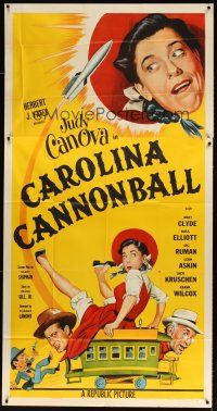 7e526 CAROLINA CANNONBALL 3sh '55 wacky art of Judy Canova, sci-fi comedy!