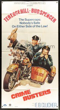 7e540 CRIMEBUSTERS int'l 3sh '79 great art of Terence Hill & Bud Spencer on motorcycle!