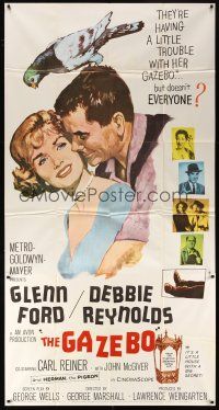 7e555 GAZEBO 3sh '60 great romantic art of Glenn Ford w/pigeon on head & nuzzling Debbie Reynolds!