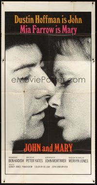 7e577 JOHN & MARY int'l 3sh '69 super close image of Dustin Hoffman about to kiss Mia Farrow!