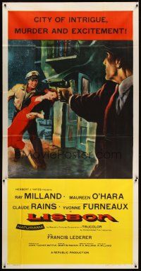 7e589 LISBON 3sh '56 Ray Milland & Maureen O'Hara in the city of intrigue & murder!