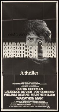 7e594 MARATHON MAN int'l 3sh '76 cool image of Dustin Hoffman, John Schlesinger classic thriller!
