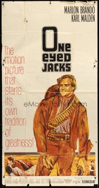 7e615 ONE EYED JACKS 3sh '61 great artwork of star & director Marlon Brando with gun & bandolier!