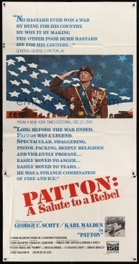 7e621 PATTON int'l 3sh '70 General George C. Scott, classic tagline, A Salute to a Rebel!