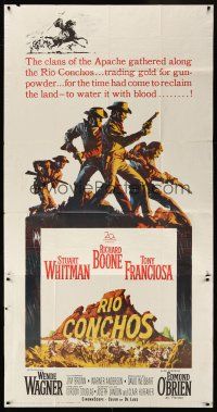 7e637 RIO CONCHOS 3sh '64 cool art of cowboys Richard Boone, Stuart Whitman & Tony Franciosa!