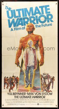 7e696 ULTIMATE WARRIOR 3sh '75 cool art of bald & barechested Yul Brynner, a film of the future!