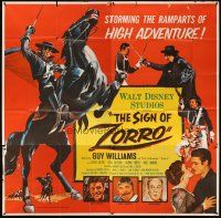 7e063 SIGN OF ZORRO 6sh '60 Walt Disney, cool art of masked hero Guy Williams on horseback!