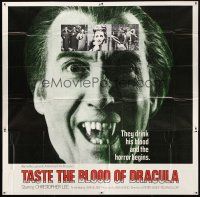 7e067 TASTE THE BLOOD OF DRACULA int'l 6sh '70 best c/u of vampire Christopher Lee showing fangs!