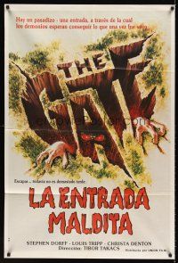 7e197 GATE Argentinean '86 cool horror art of creepy red-eyed monster emerging from hole!