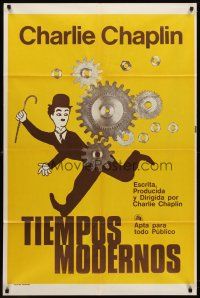 7e227 MODERN TIMES Argentinean R70s wonderful art of Charlie Chaplin running through gears!