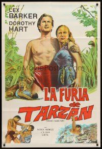 7e261 TARZAN'S SAVAGE FURY Argentinean '52 art of Lex Barker & Dorothy Hart, Edgar Rice Burroughs
