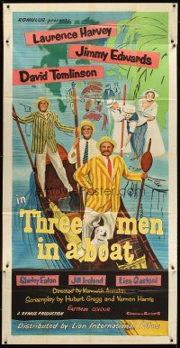 7e497 THREE MEN IN A BOAT English 3sh '56 wacky art of Laurence Harvey & co-stars on gondola!