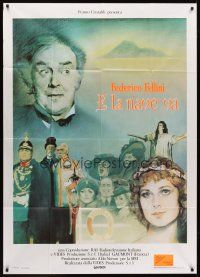 7e278 AND THE SHIP SAILS ON Italian 1p '83 Federico Fellini's E la nave va, cool artwork!