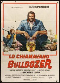 7e296 BULLDOZER Italian 1p '78 art of Bud Spencer sitting over many downed guys!