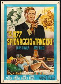 7e329 ESPIONAGE IN TANGIER Italian 1p '65 cool spy artwork by Rodolfo Gasparri!