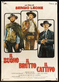 7e349 GOOD, THE BAD & THE UGLY Italian 1p R70s Clint Eastwood, Lee Van Cleef, Sergio Leone, cool art!