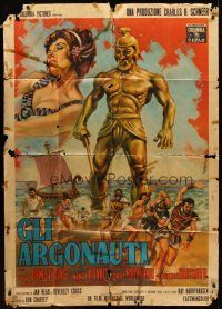 7e373 JASON & THE ARGONAUTS Italian 1p '63 Ray Harryhausen, different art of colossus by Colizzi!