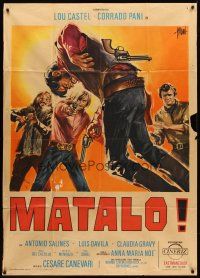 7e394 MATALO! Italian 1p '70 cool spaghetti western art of shot cowboy by Sandro Symeoni!