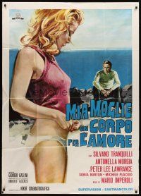 7e397 MIA MOGLIE, UN CORPO PER L'AMORE Italian 1p '73 artwork of sexy near-naked girl on beach!
